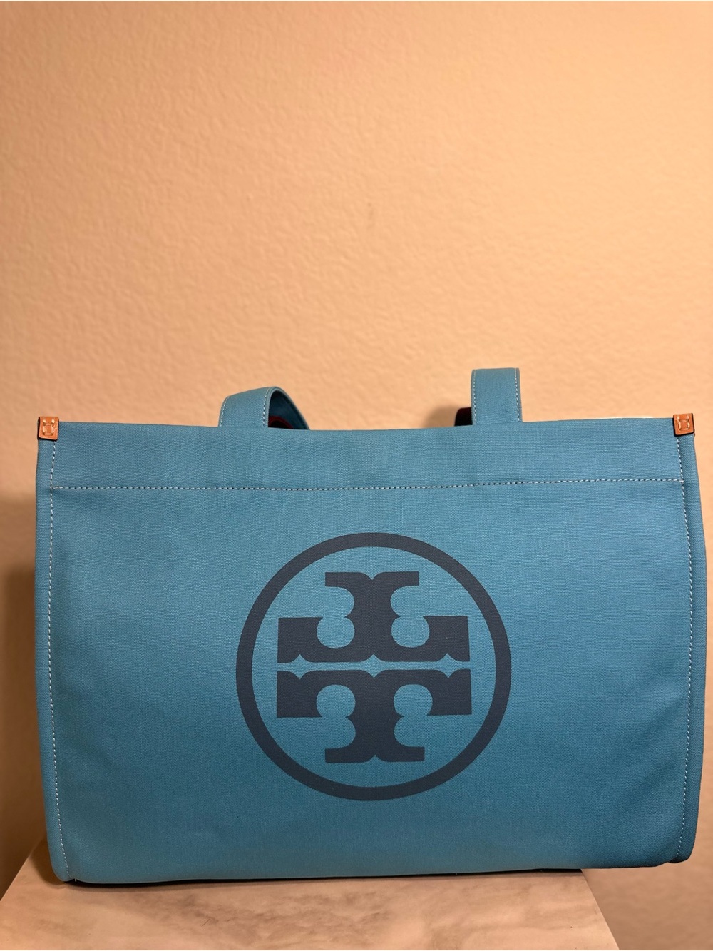Tory Burch Blue Canvas Tote with Logo Emblem